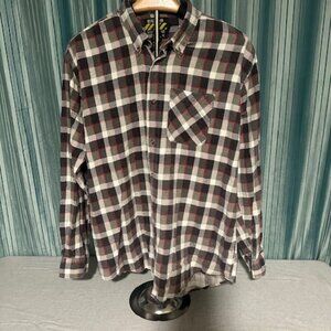 Big Rock Canyon Men’s Flannel Shirt Size XL Black Gray Red Plaid 100% Cotton